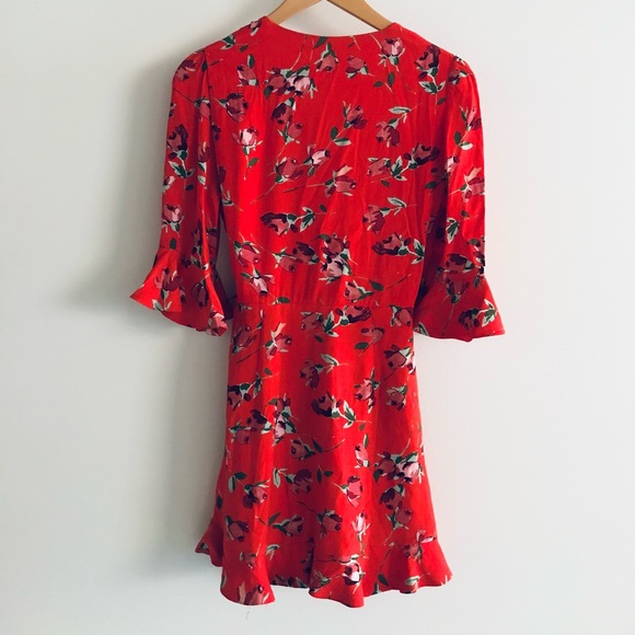 Zara Red Floral Wrap Dress - Picture 2 of 5
